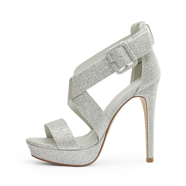 High Heel Strappy Platform Sandals - SILVER GLITTER - 1